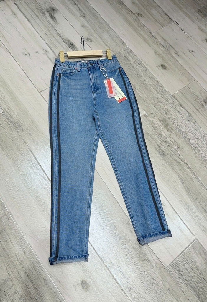 Quần jean dáng baggy Rauph Lauren xanh viền sọc đen