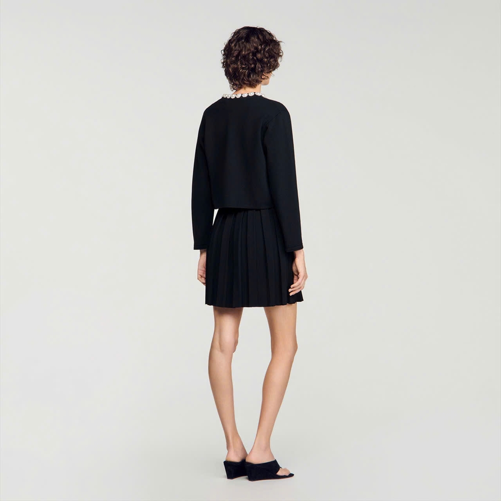 ÁO CARDIGAN SANDRO CỔ HOA ĐÍNH NGỌC TRAI