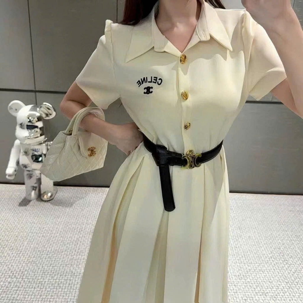 Váy liền Celine cổ bẻ kèm belt 2 màu