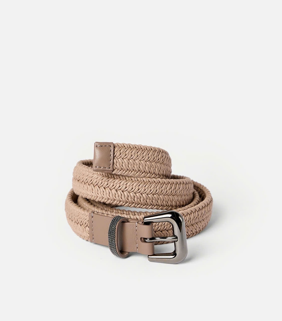 Belt Brunello Cucinelli chất co đan cói giãn phối da 2 màu Sz104x2.5cm