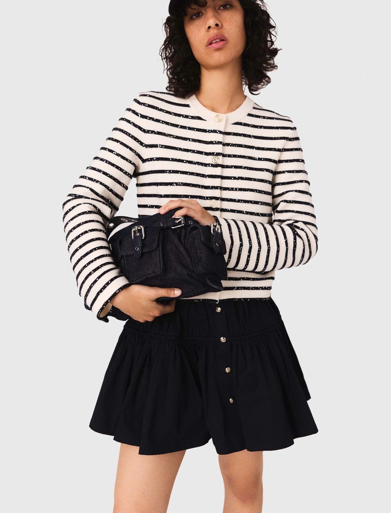 Áo cardigan Maje  kẻ ngang đen trắng bling