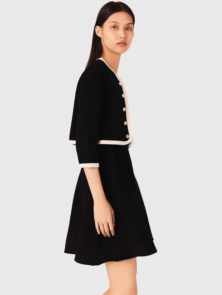 Áo cardigan cổ tròn viền trắng