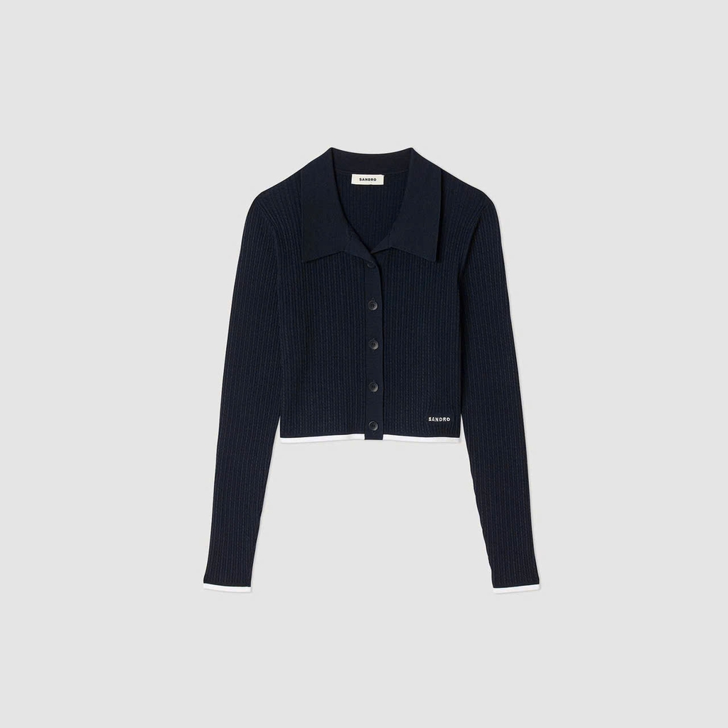 Áo len cardigan cổ polo ngắn
