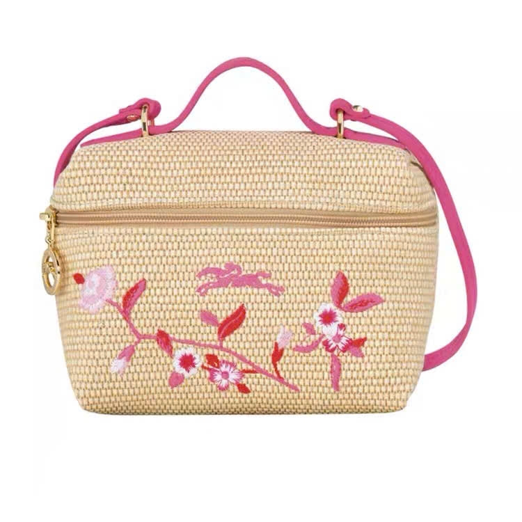 Túi cặp lồng Longchamps cói thêu họa tiết Tropical