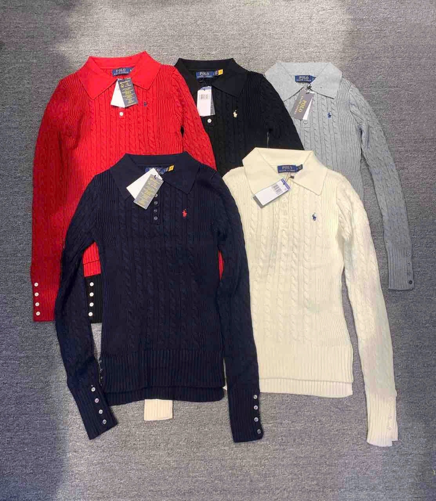 Áo thun polo dài tay bằng vải cotton dệt kim