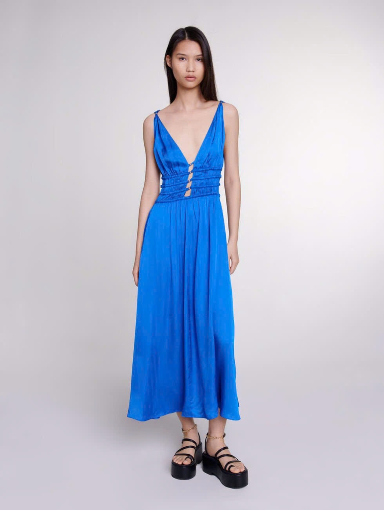 Váy maxi Maje lụa cut-out ngực giọt lệ 3 màu