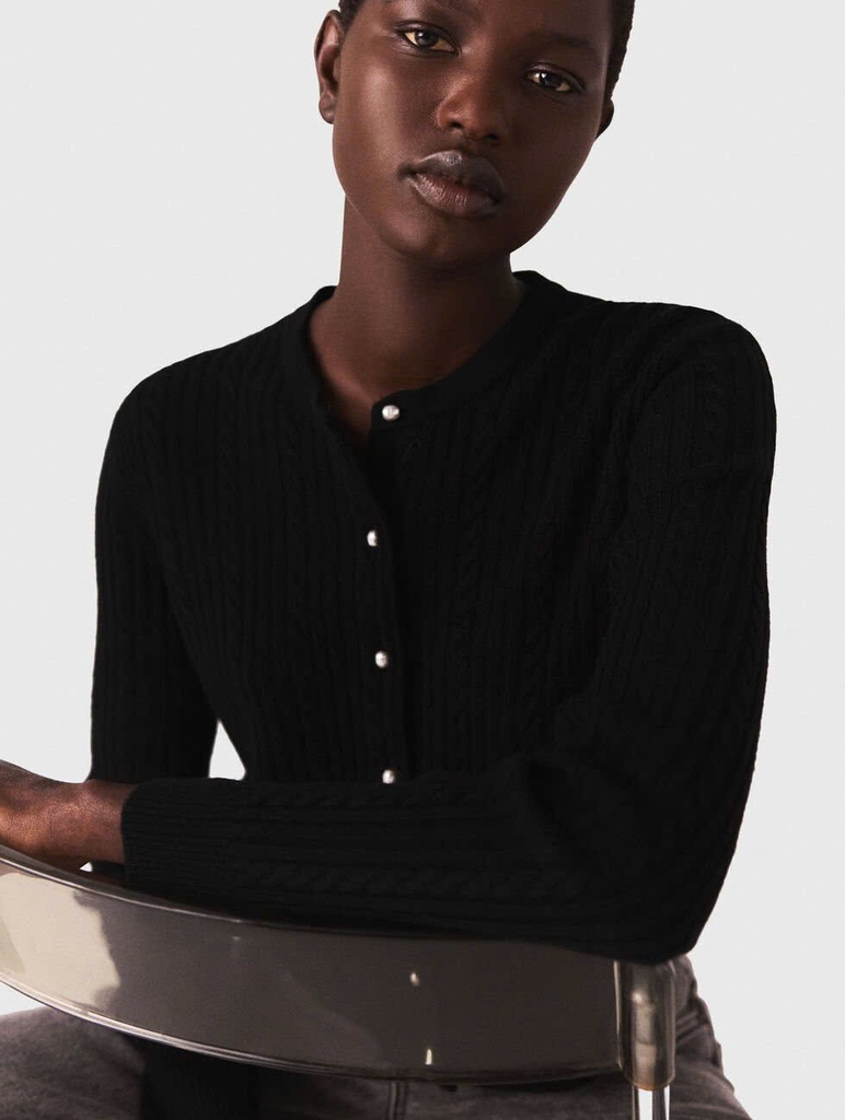 Áo khoác cardigan có cổ đính hạt có thể tháo rời