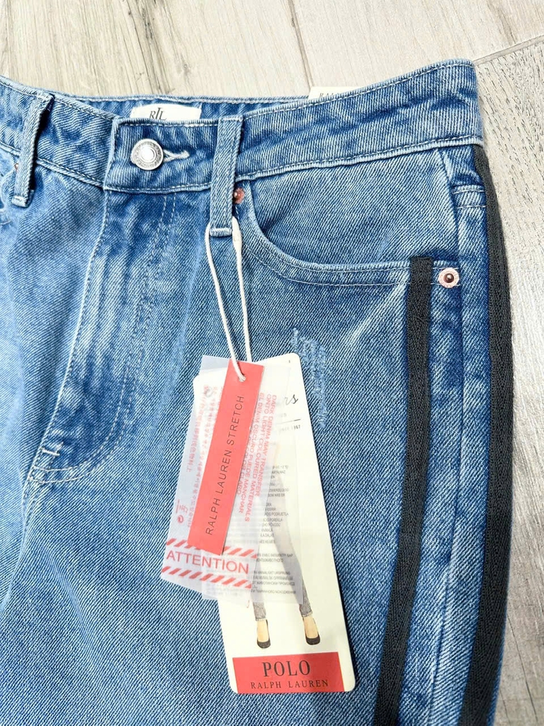Quần jean dáng baggy Rauph Lauren xanh viền sọc đen