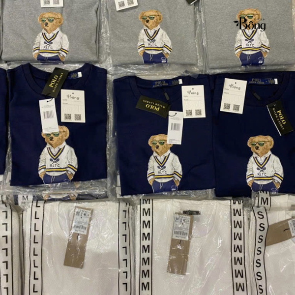 T shirt polo cổ tròn logo gấu 2 màu