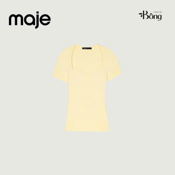 Áo Maje dệt kim vàng cổ vuông