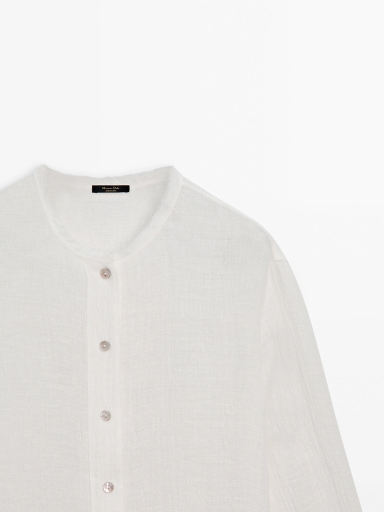 Sơ mi Massimo Dutti dáng dài cổ trụ khuy khảm trai