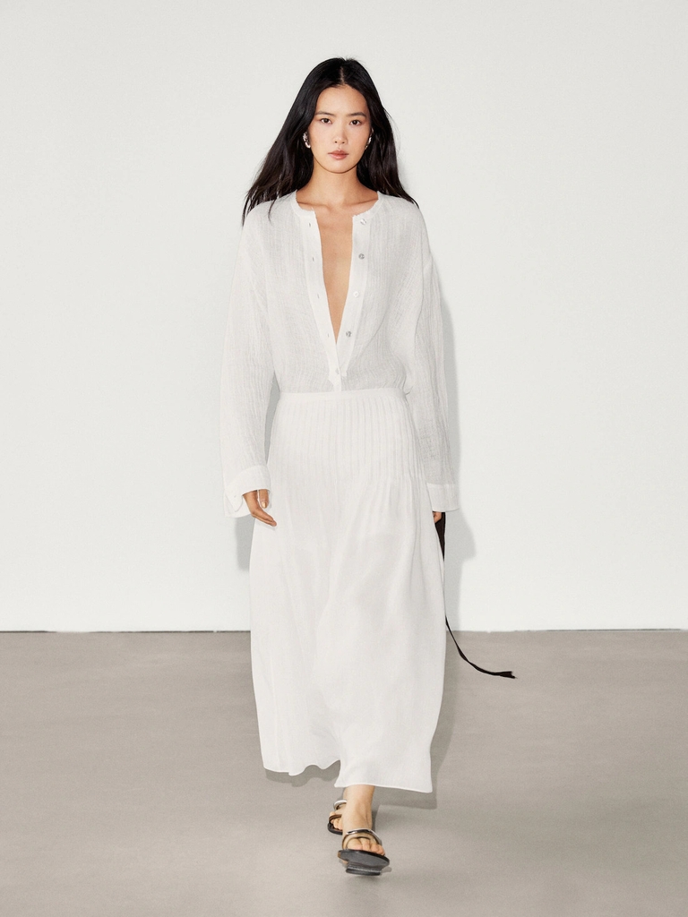 Sơ mi Massimo Dutti dáng dài cổ trụ khuy khảm trai