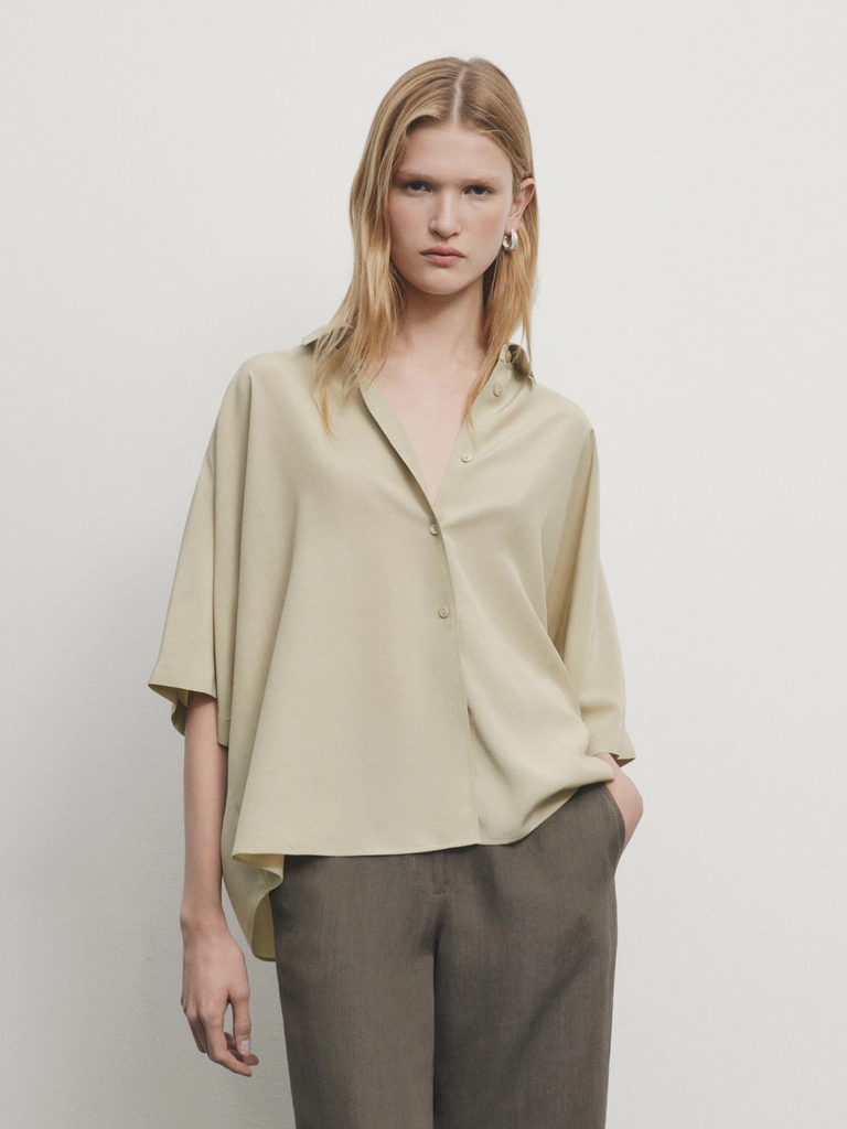Sơ mi linen Massimo Dutti cổ trụ dài tay 3 màu