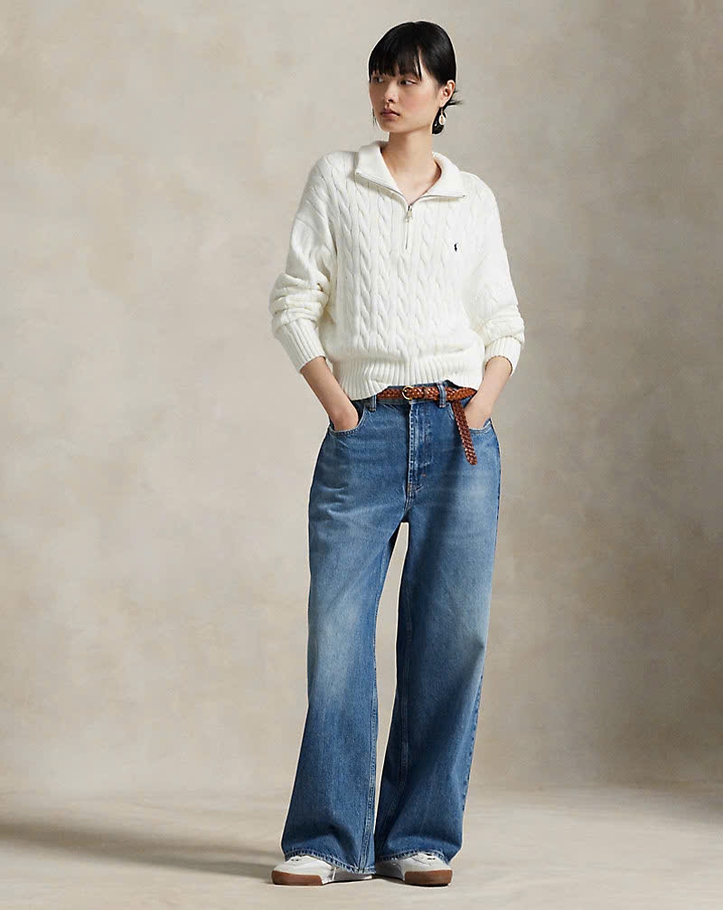 Áo len cotton dệt kim có khóa kéo một phần tư