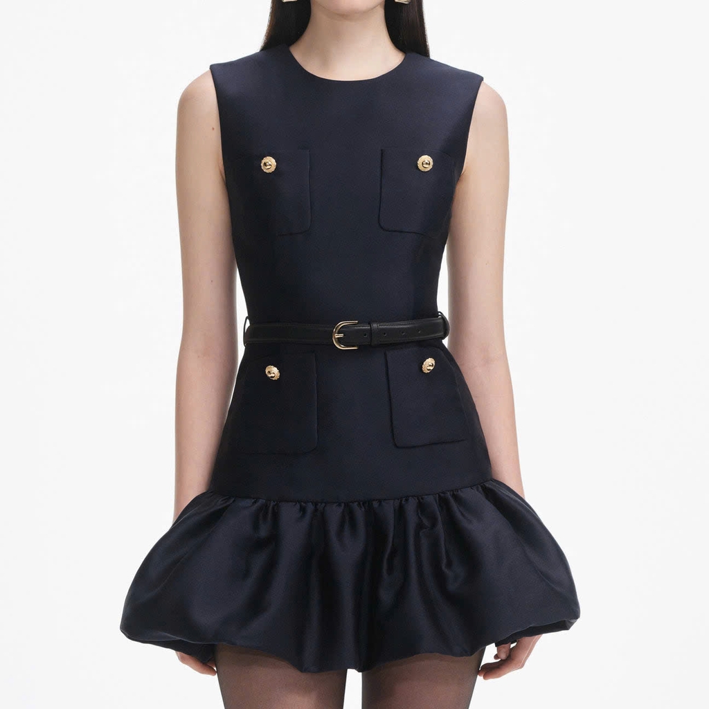 Váy ngắn vải taffeta màu xanh navy