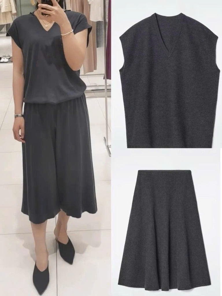 Áo gile COS cổ V dáng loose màu tàn