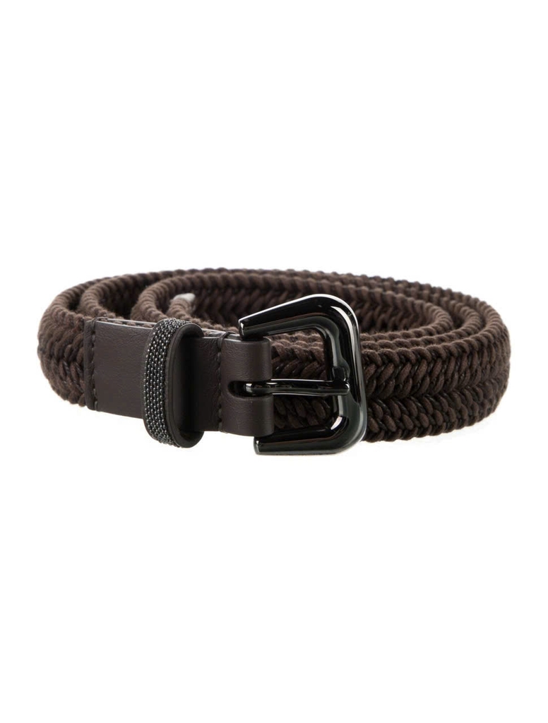 Belt Brunello Cucinelli chất co đan cói giãn phối da 2 màu Sz104x2.5cm