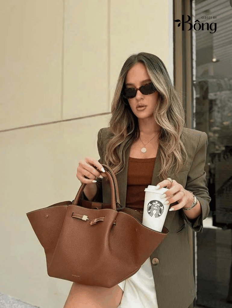 Túi TOTE DEMELLIER da sần 4 màu Sz47x21x14
