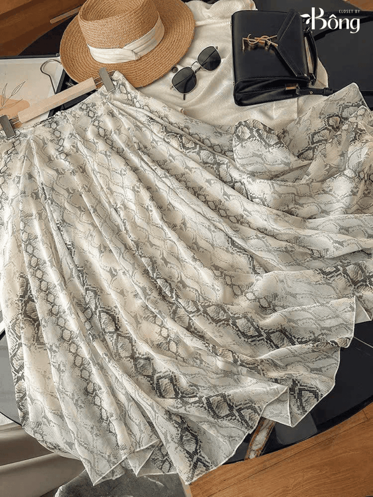Chân váy midi lụa voan tơ Massimo Dutti