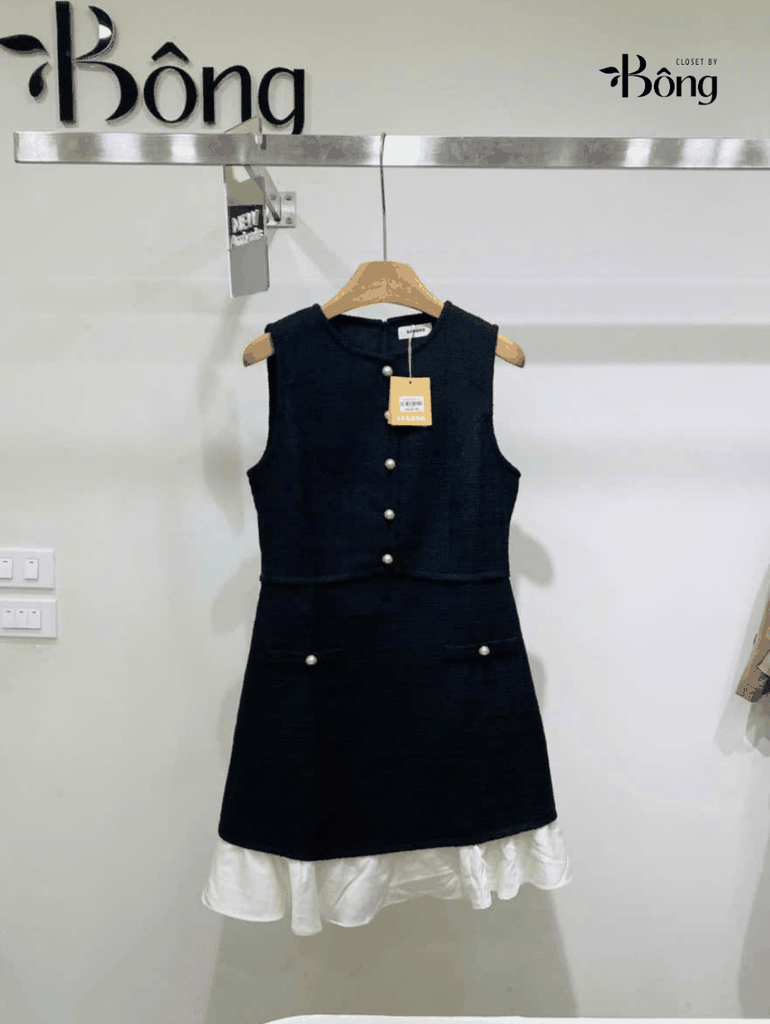 Đầm ngắn vải tweed hai tông màu