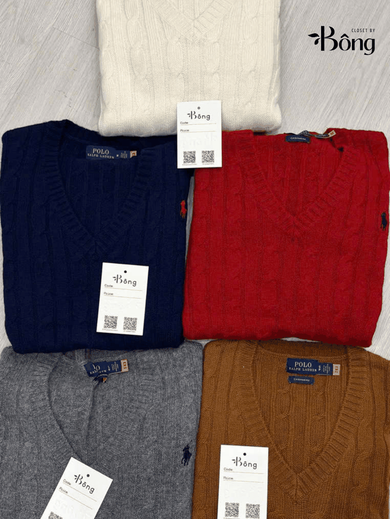 Áo len Polo Cổ V vặn thừng 5 màu
