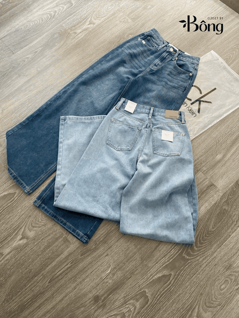 Quần denim CK dáng suông 2 màu