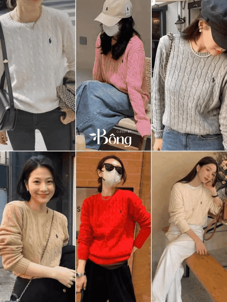 Áo len Polo cổ tròn vặn thừng nhỏ 5 màu tuồn auth 97% cashmere