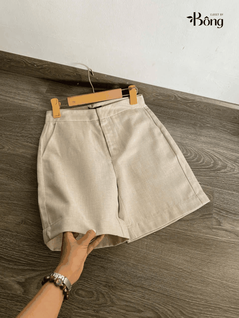 Quần short Massimo Dutti linen cạp cao 2 màu