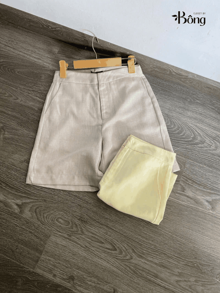 Quần short Massimo Dutti linen cạp cao 2 màu