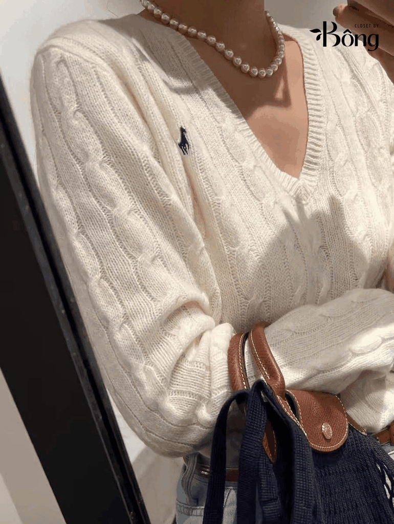 Áo len Polo Cổ V vặn thừng 5 màu