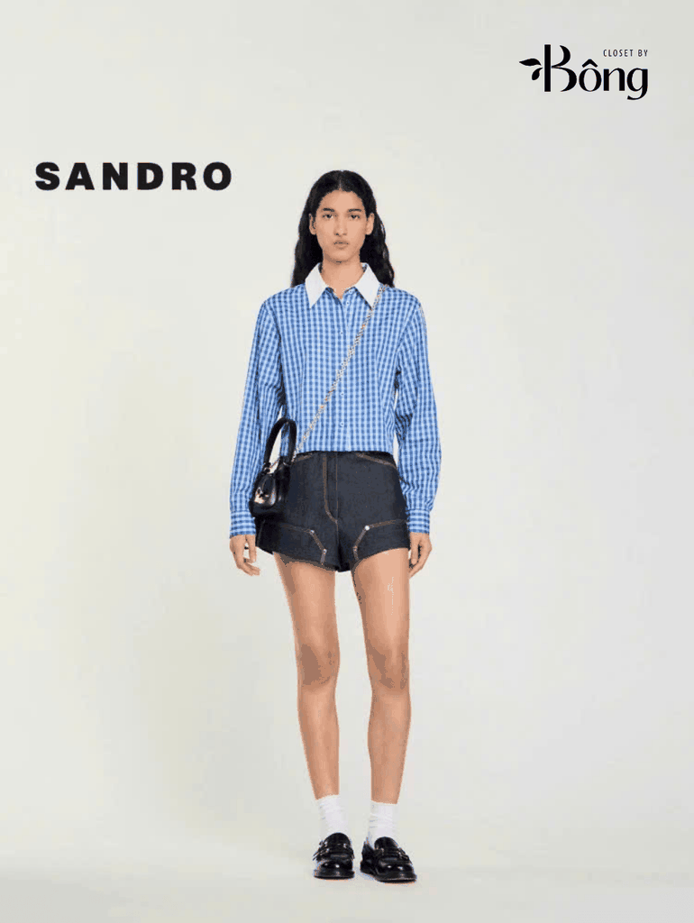 ÁO SƠ MI SANDRO DÁNG CROP KẺ SỌC