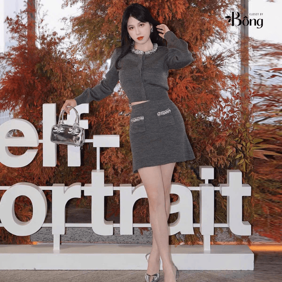 Chân váy len Sel-Portrait viền đá dáng mini (set 2pcs không tách)