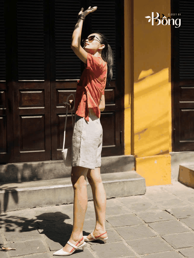Quần short Massimo Dutti linen cạp cao 2 màu