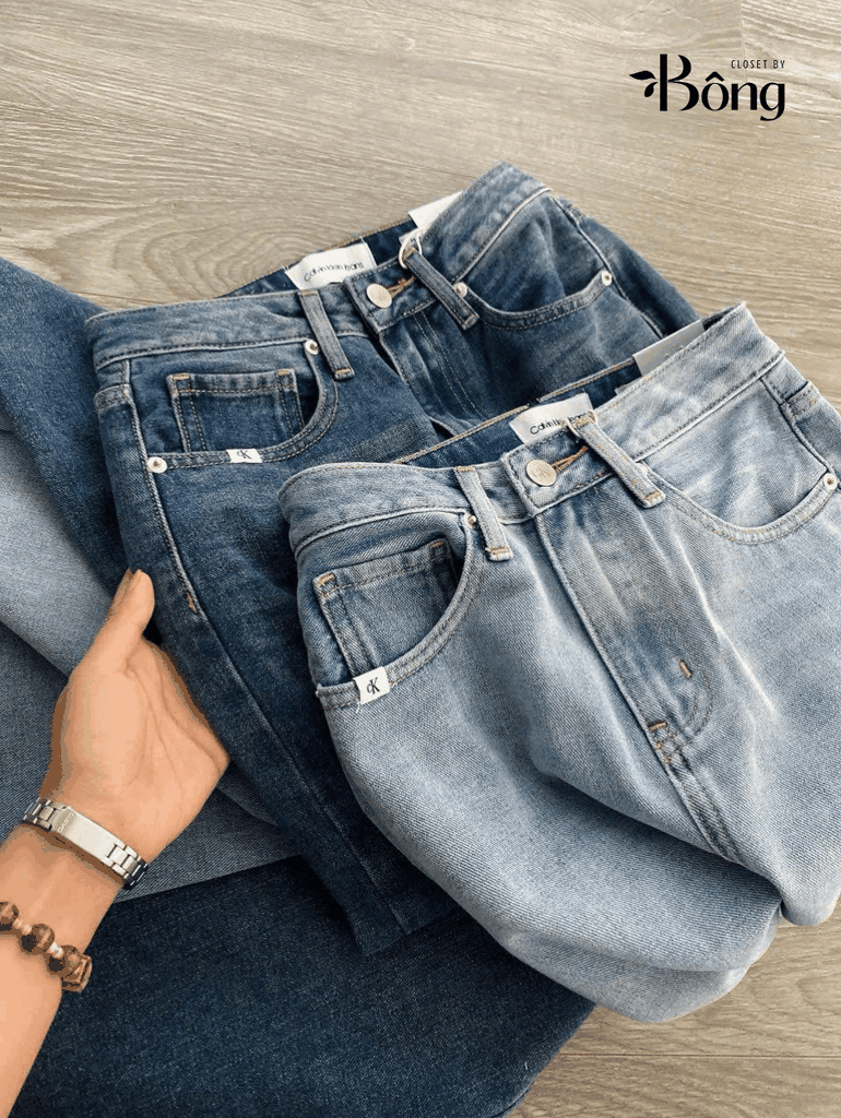 Quần denim CK dáng suông 2 màu