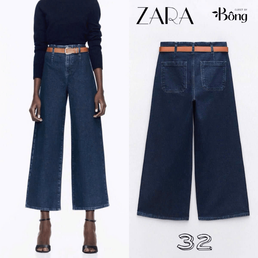 Quần Zara denim dáng suông kèm belt 2 màu