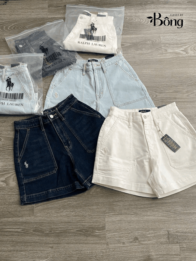 Quần short denim Polo RL ống rộng