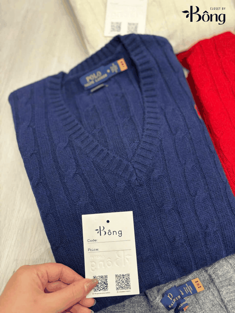 Áo len Polo Cổ V vặn thừng 5 màu