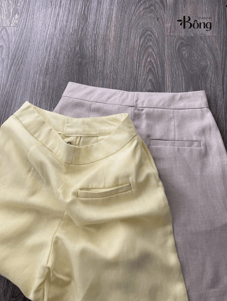 Quần short Massimo Dutti linen cạp cao 2 màu