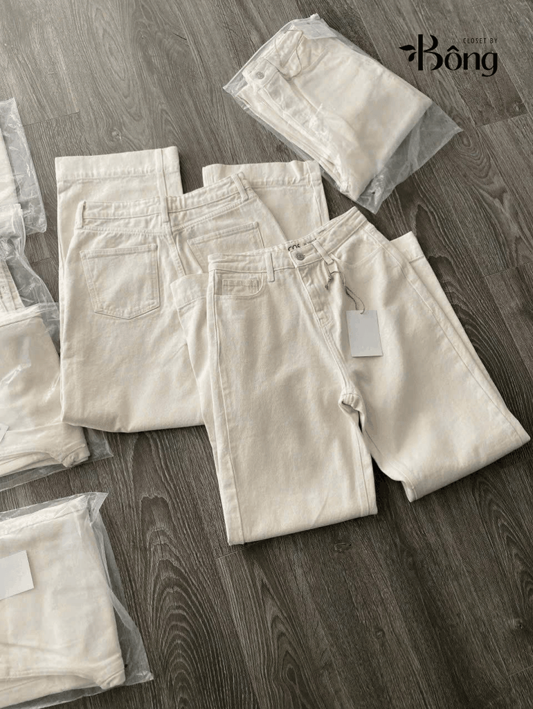 Quần denim COS suông màu kem
