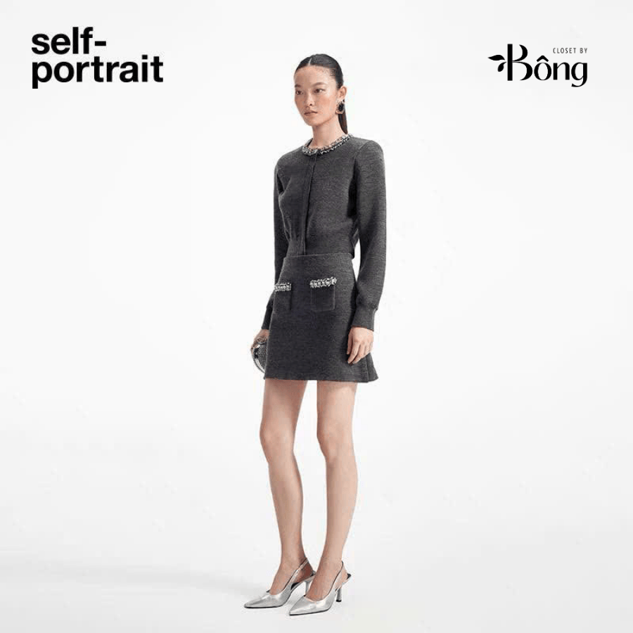 Chân váy len Sel-Portrait viền đá dáng mini (set 2pcs không tách)