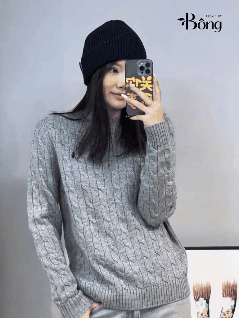 Áo len Polo cổ tròn vặn thừng nhỏ 5 màu tuồn auth 97% cashmere