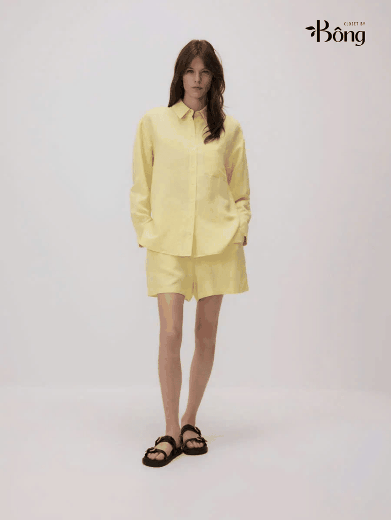 Quần short Massimo Dutti linen cạp cao 2 màu
