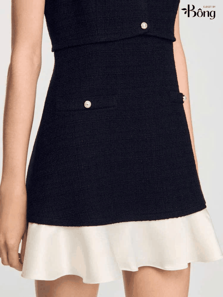 Đầm ngắn vải tweed hai tông màu