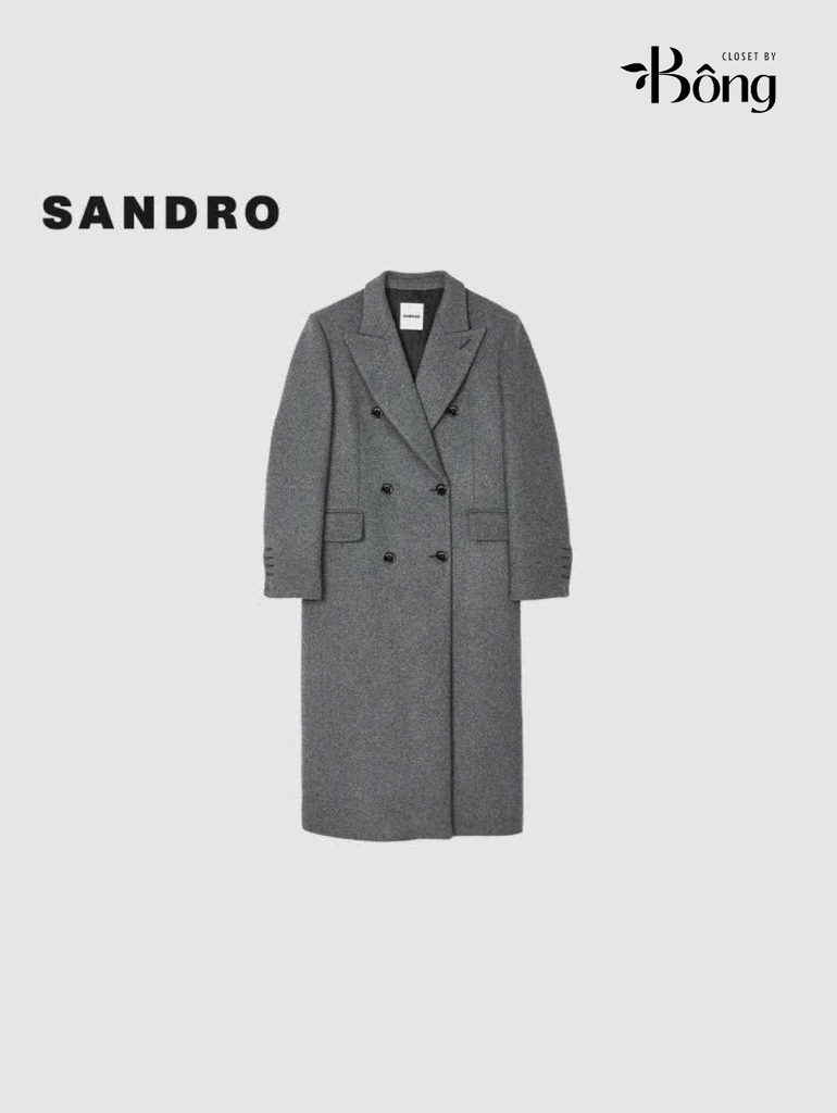 Longcoat dạ Sandro màu lông chuột cổ bẻ