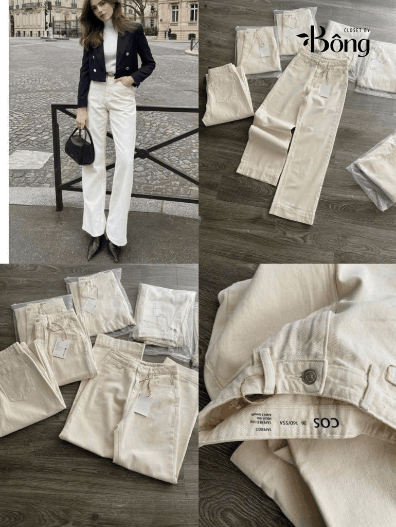 Quần denim COS suông màu kem