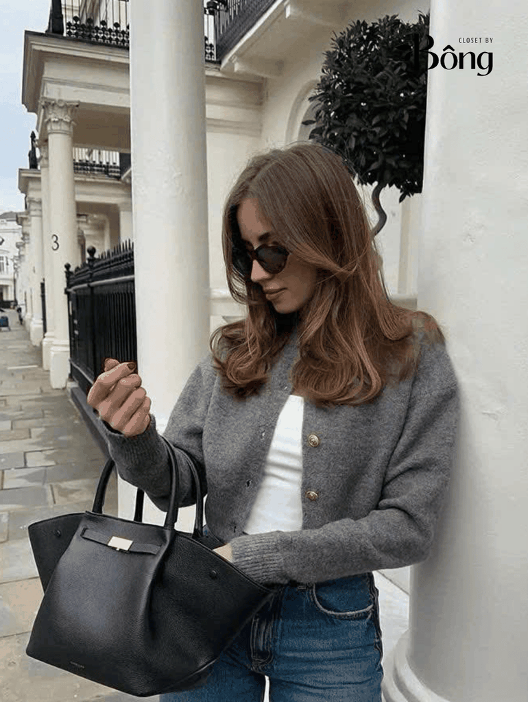 Túi TOTE DEMELLIER da sần 4 màu Sz47x21x14