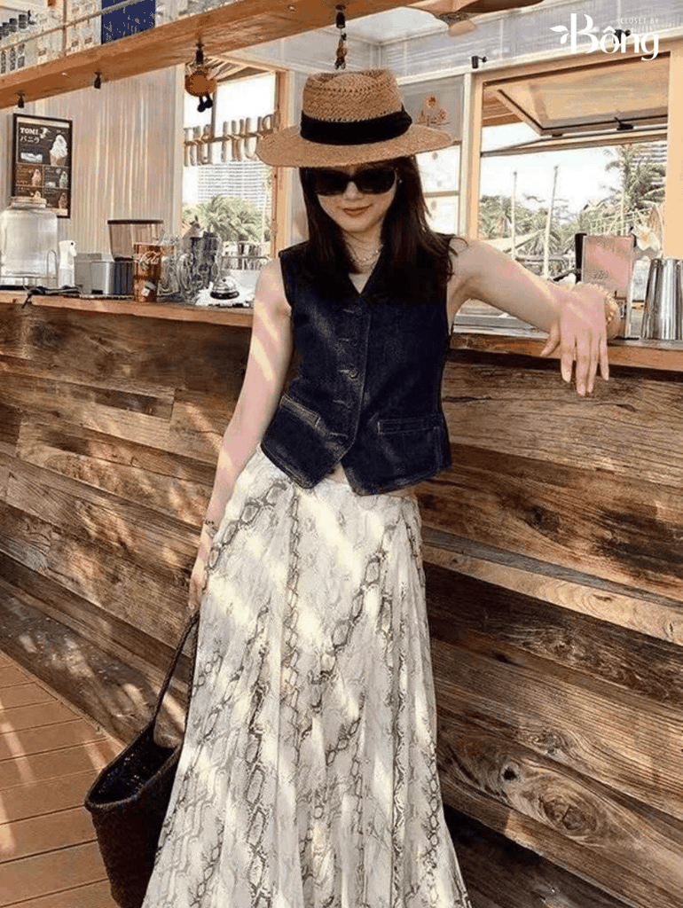 Chân váy midi lụa voan tơ Massimo Dutti