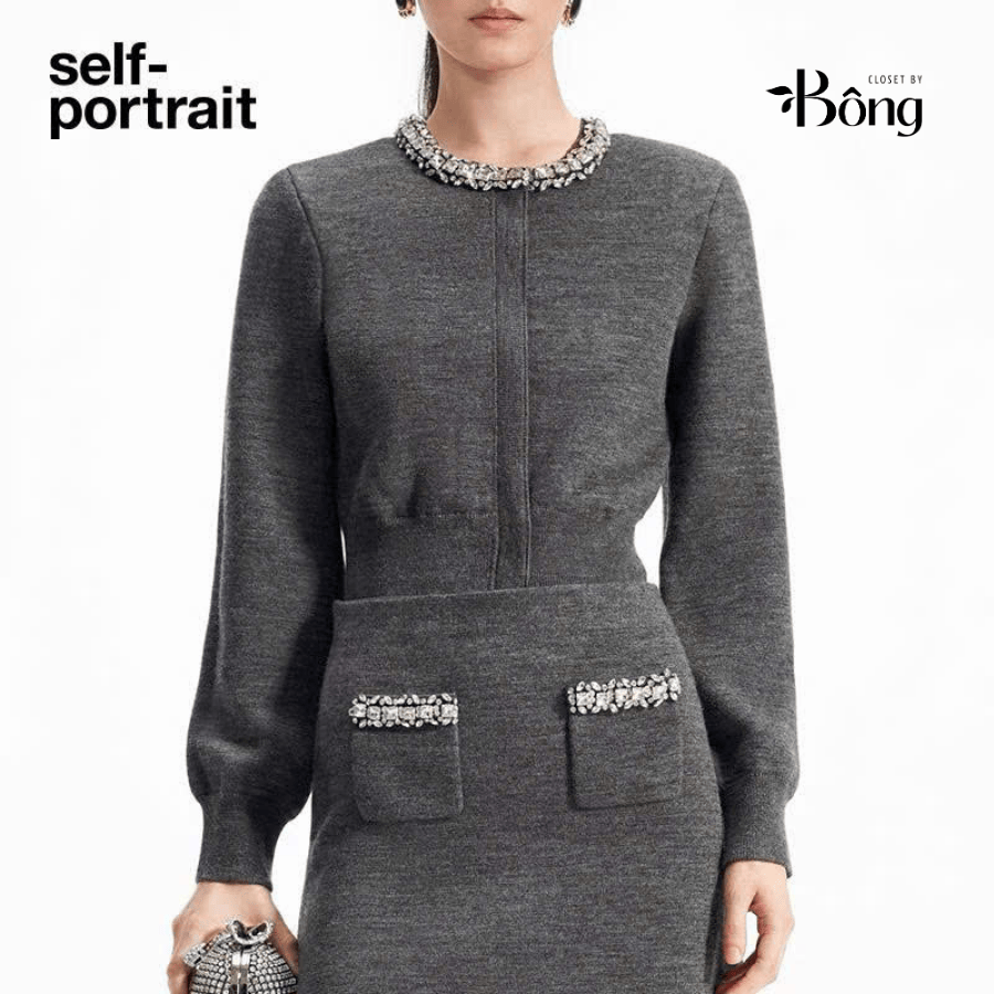 Chân váy len Sel-Portrait viền đá dáng mini (set 2pcs không tách)