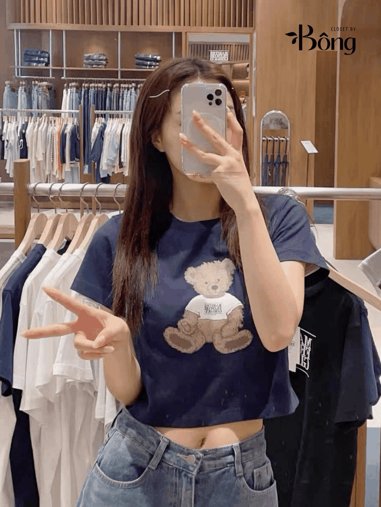 Tshirt croptop Marrithe 2 màu in gấu 2 màu