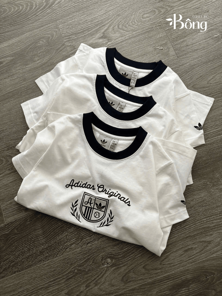 Tshirt ADIDAS trắng thêu ren chỉ đen